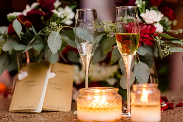 Wedding vows and champagne glasses