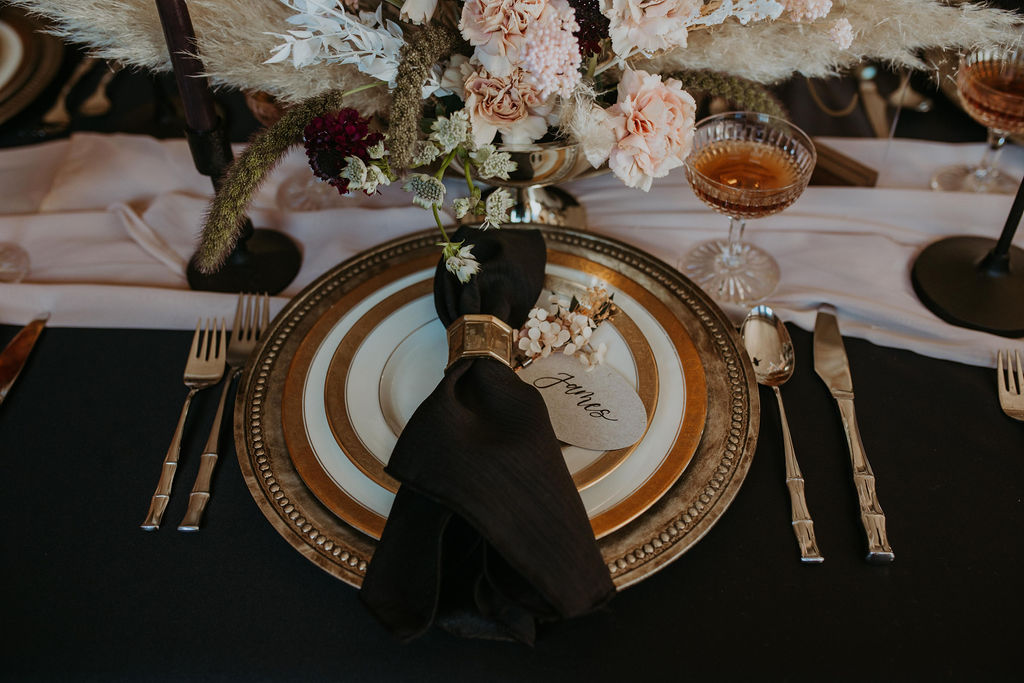 Fall wedding black tablescape