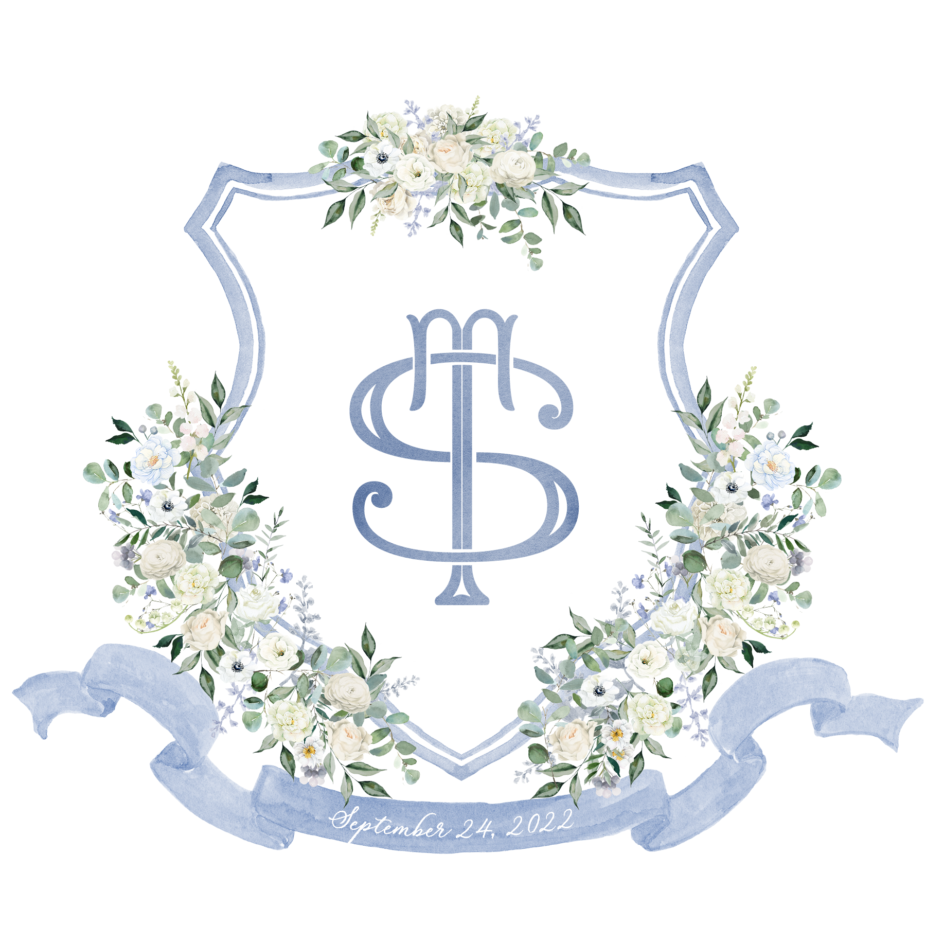 Custom Watercolor Blue Crest for Wedding Day